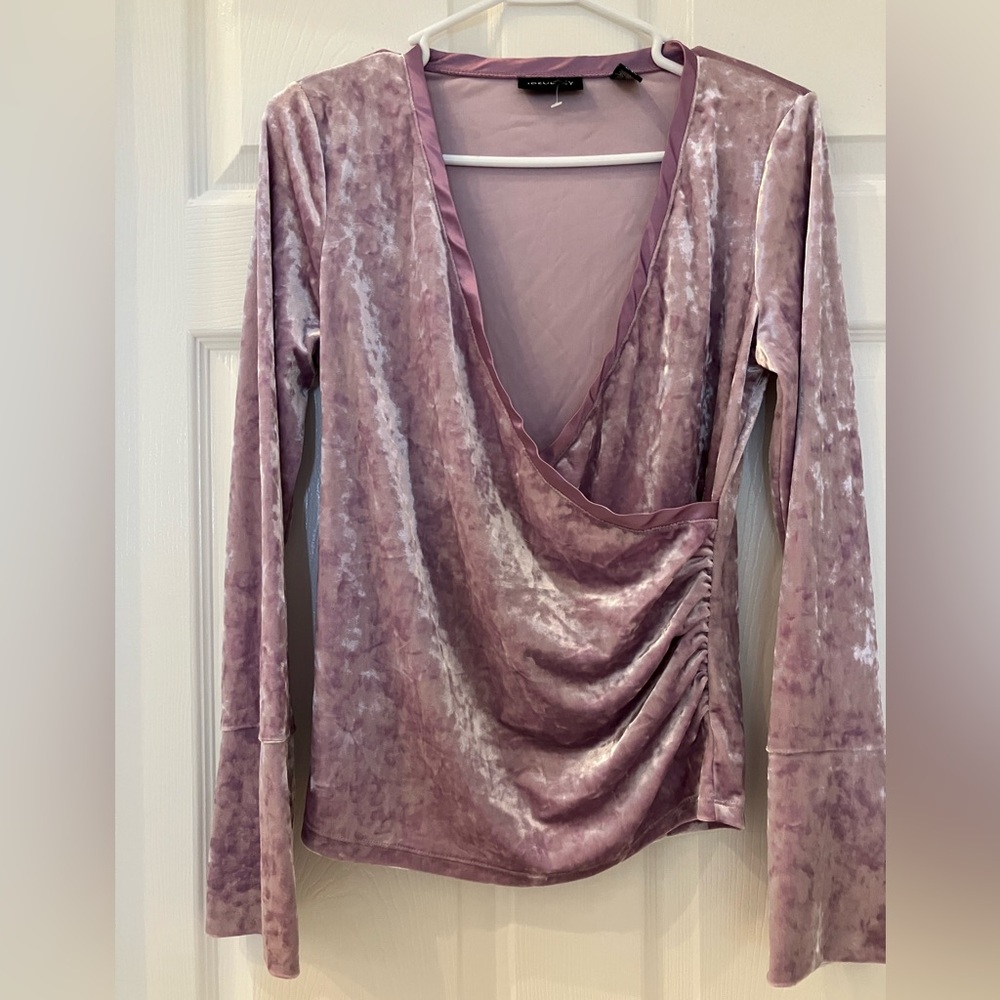 Idealogy Velvet Wrap Blouse in Lavender